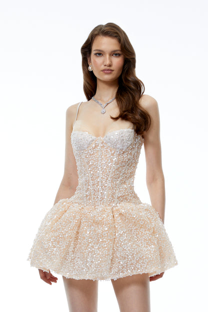 Aureliana Nude Sequin Sleeveless Mini Dress