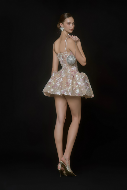 Aureliana Nude Floral Embroidered Sequin Mini Dress