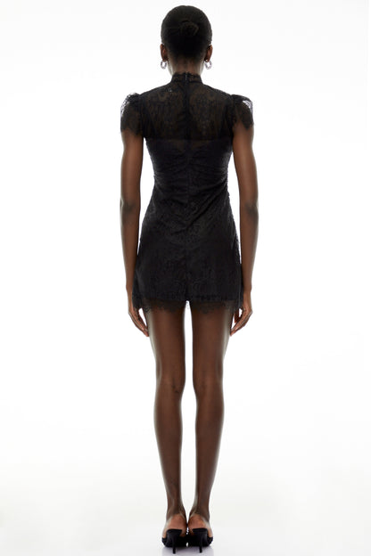 Aurora Black Lace Ruched Mini Dress