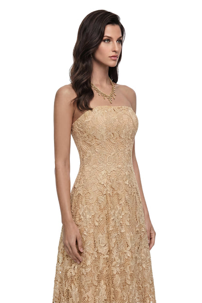 Aurora Gold Off Shoulder Floral Lace Maxi Dress