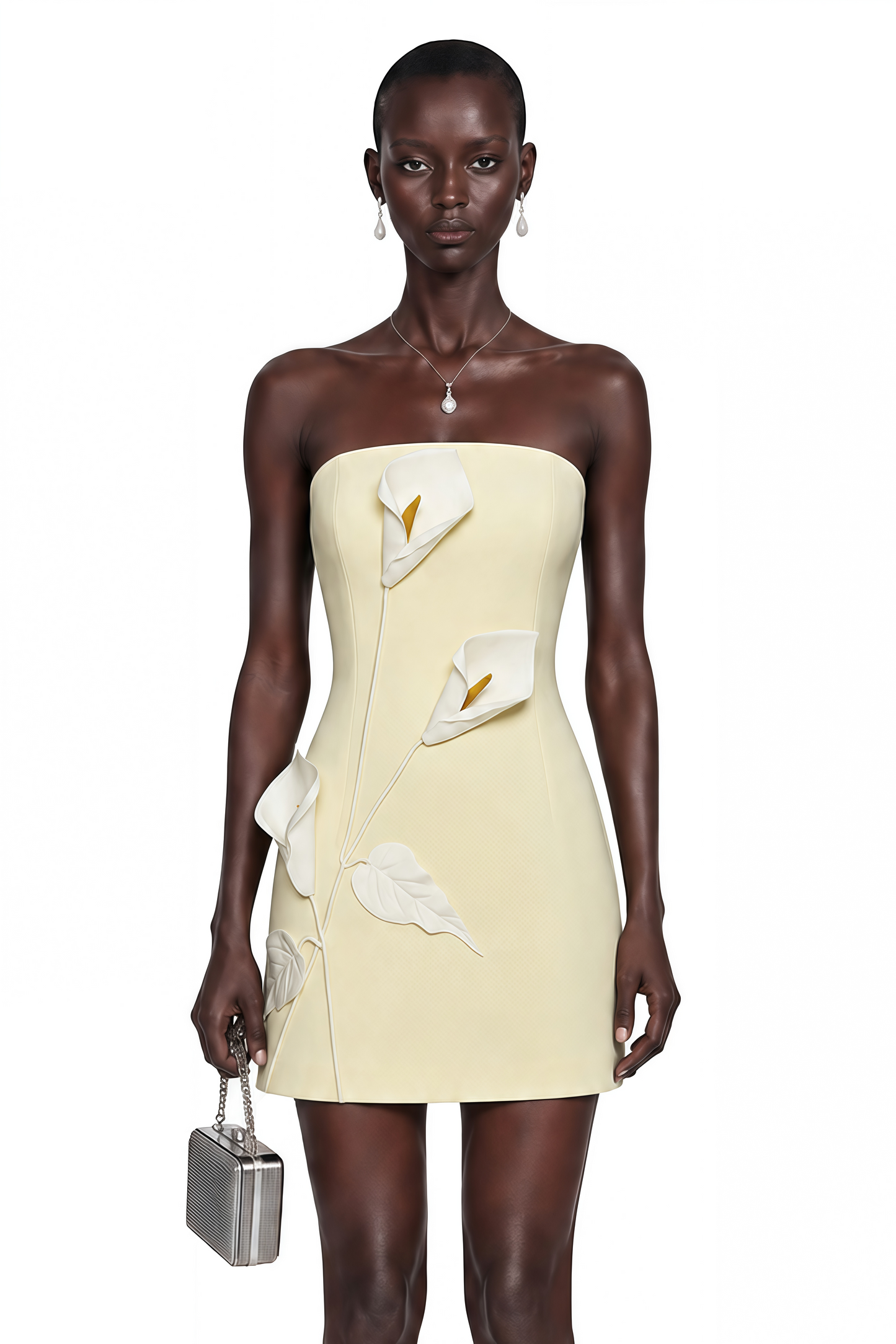Aurora Yellow Off Shoulder Mini Dress with 3D Florals