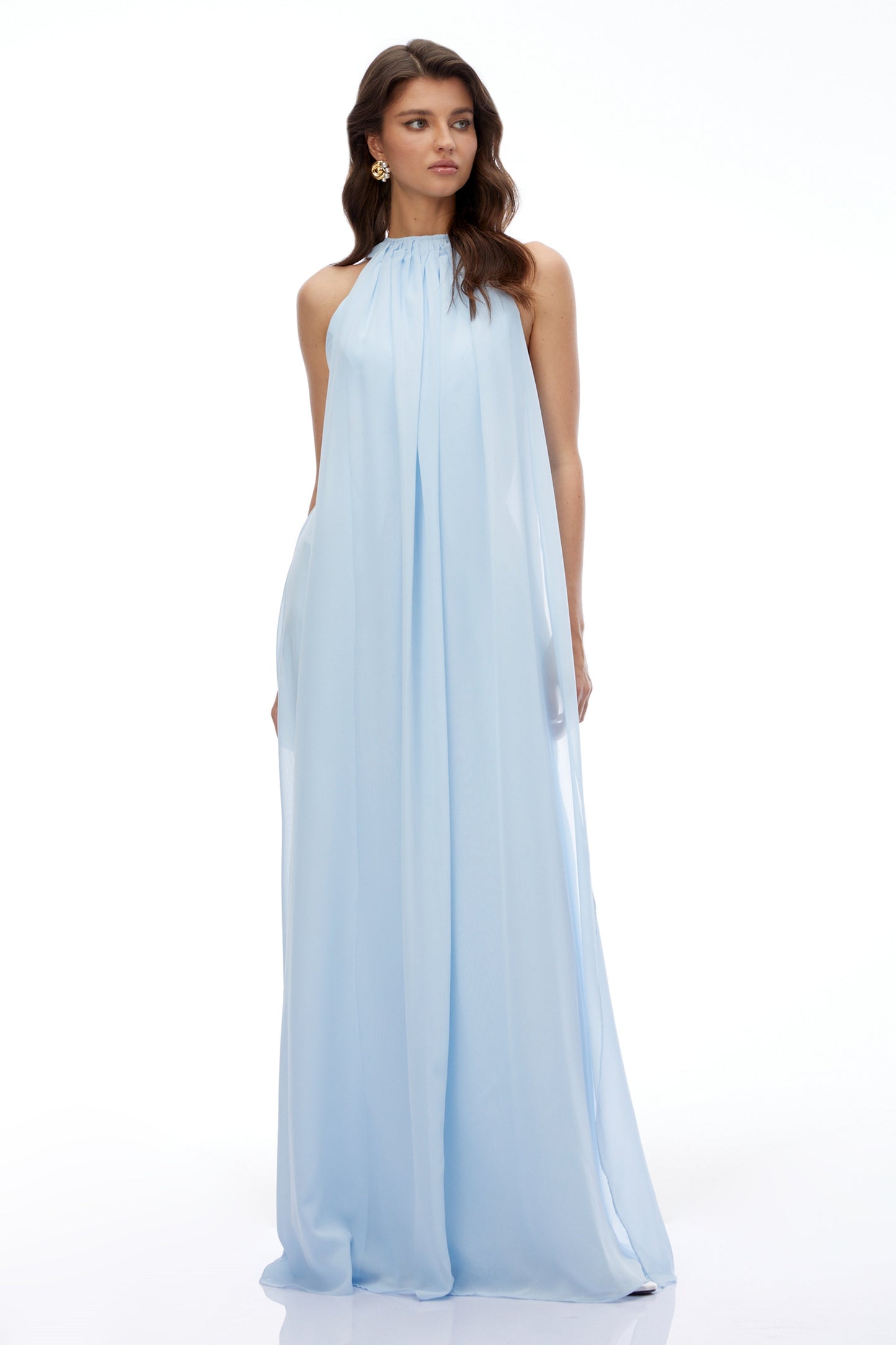 Ava Blue Sleeveless Pleated Maxi Dress