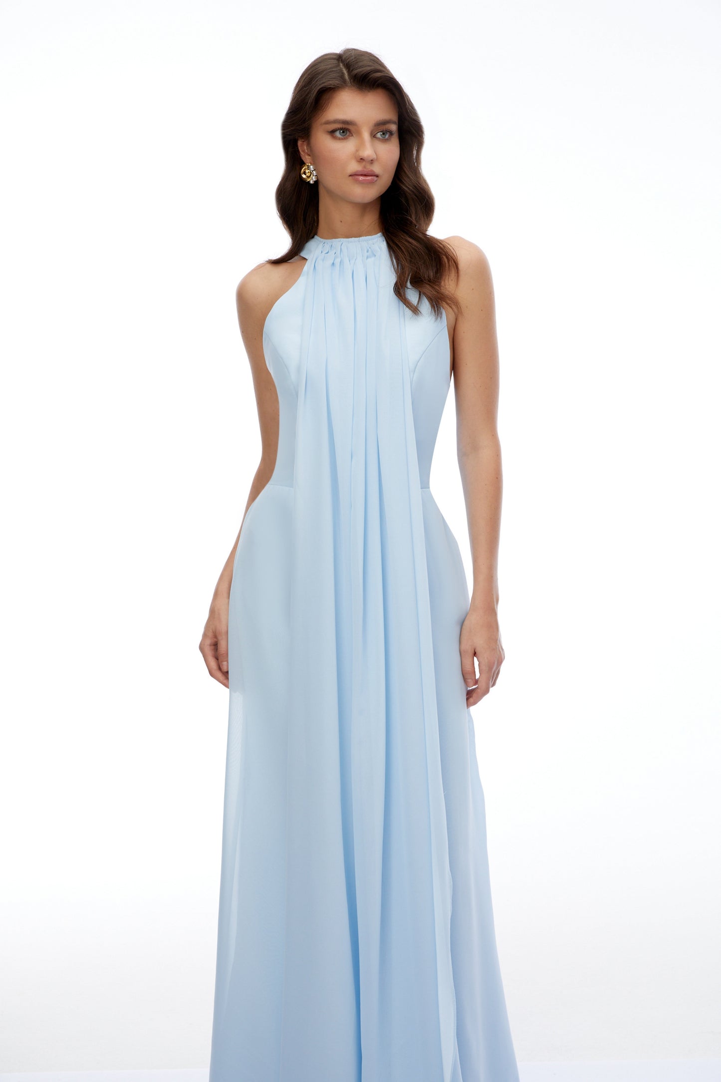 Ava Blue Sleeveless Pleated Maxi Dress