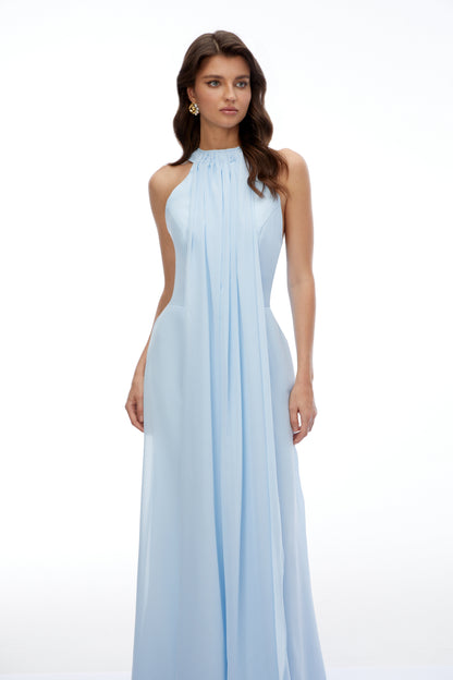 Ava Blue Sleeveless Pleated Maxi Dress