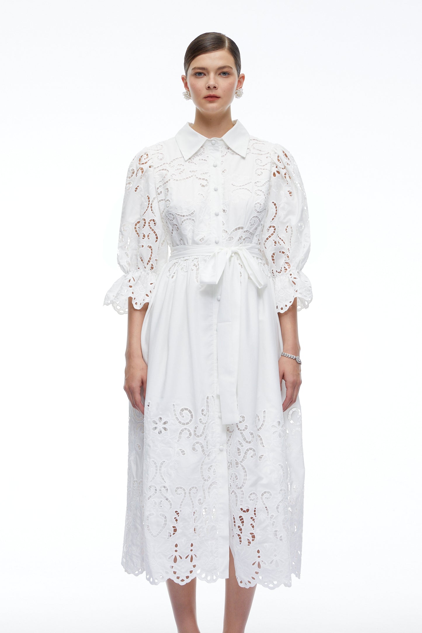Aveline White Lace Midi Dress With Cut-Outs