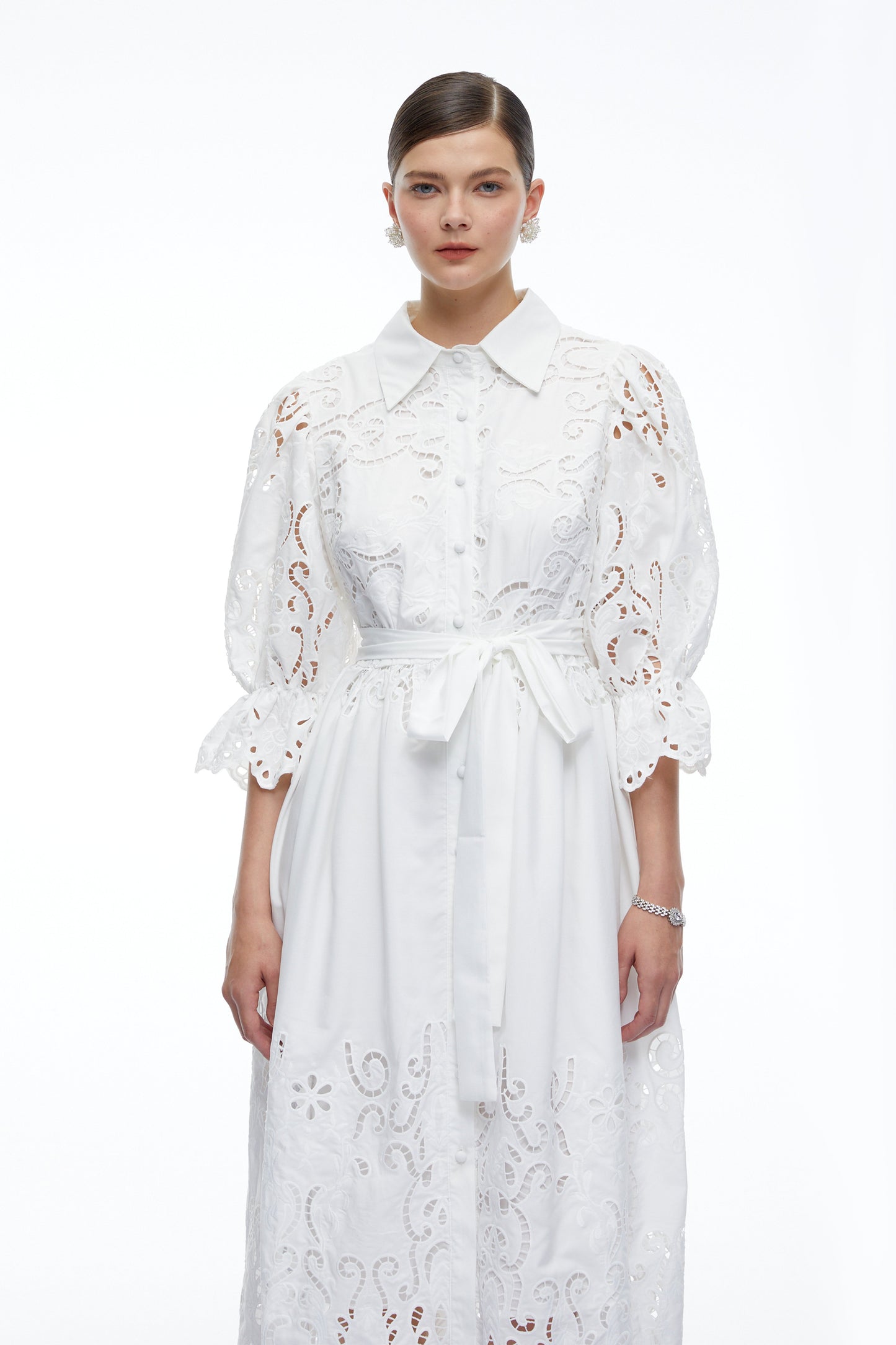 Aveline White Lace Midi Dress With Cut-Outs