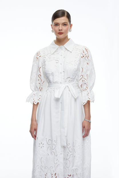 Aveline White Lace Midi Dress With Cut-Outs