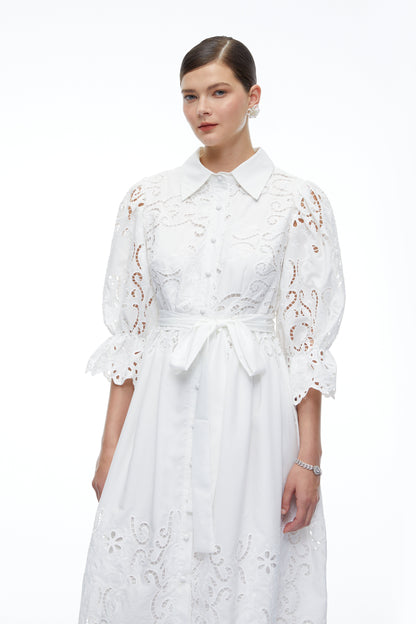 Aveline White Lace Midi Dress With Cut-Outs