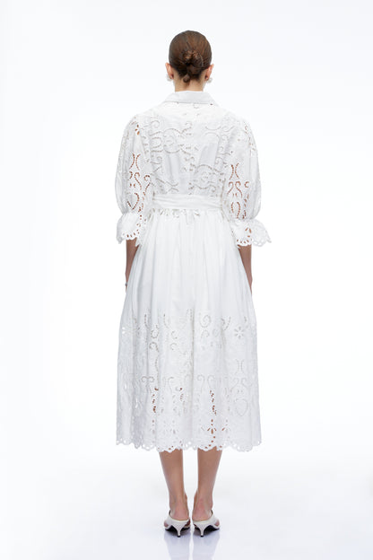 Aveline White Lace Midi Dress With Cut-Outs