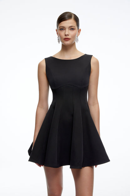 Avery Black Sleeveless Flared Mini Dress