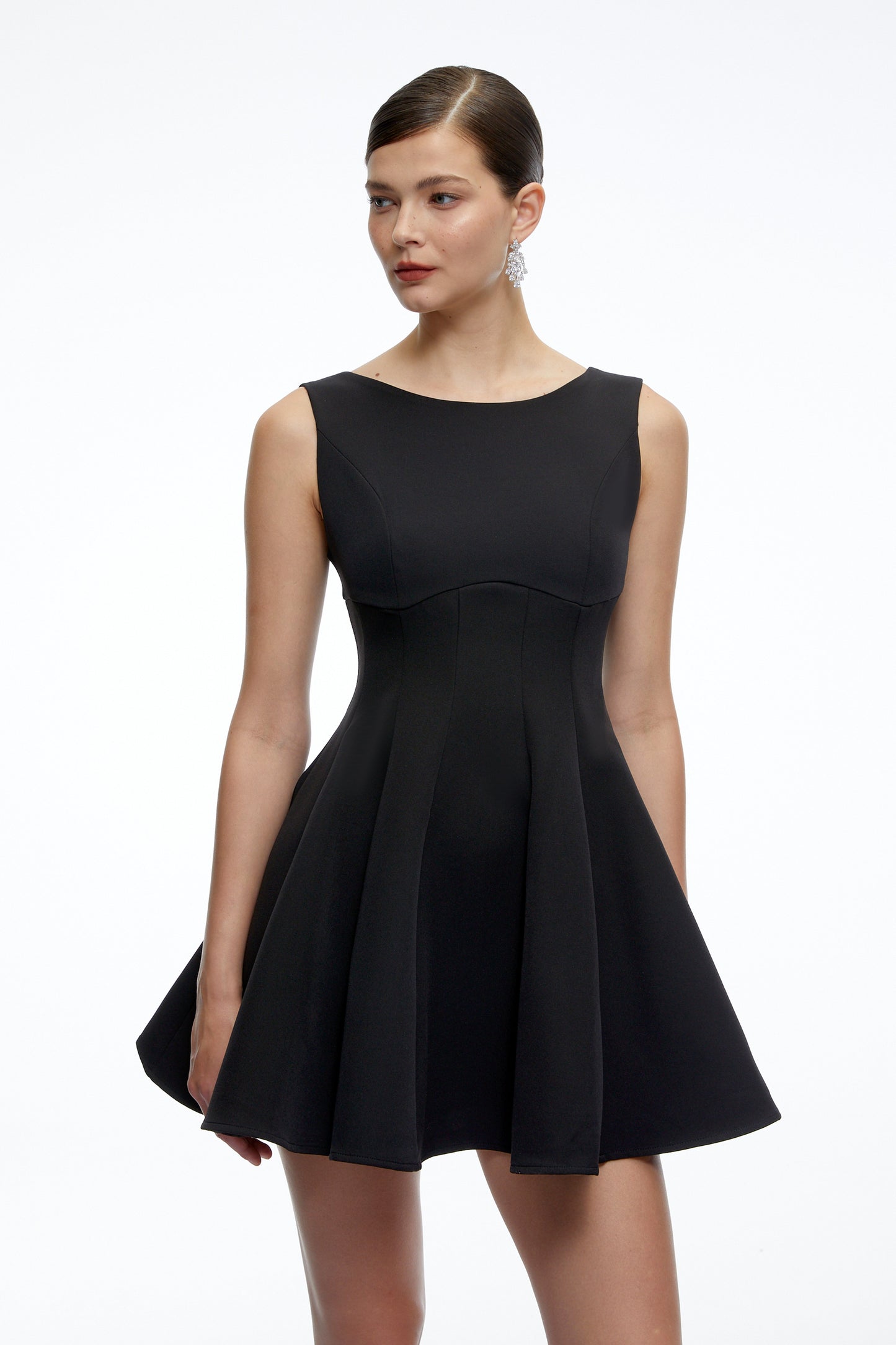 Avery Black Sleeveless Flared Mini Dress