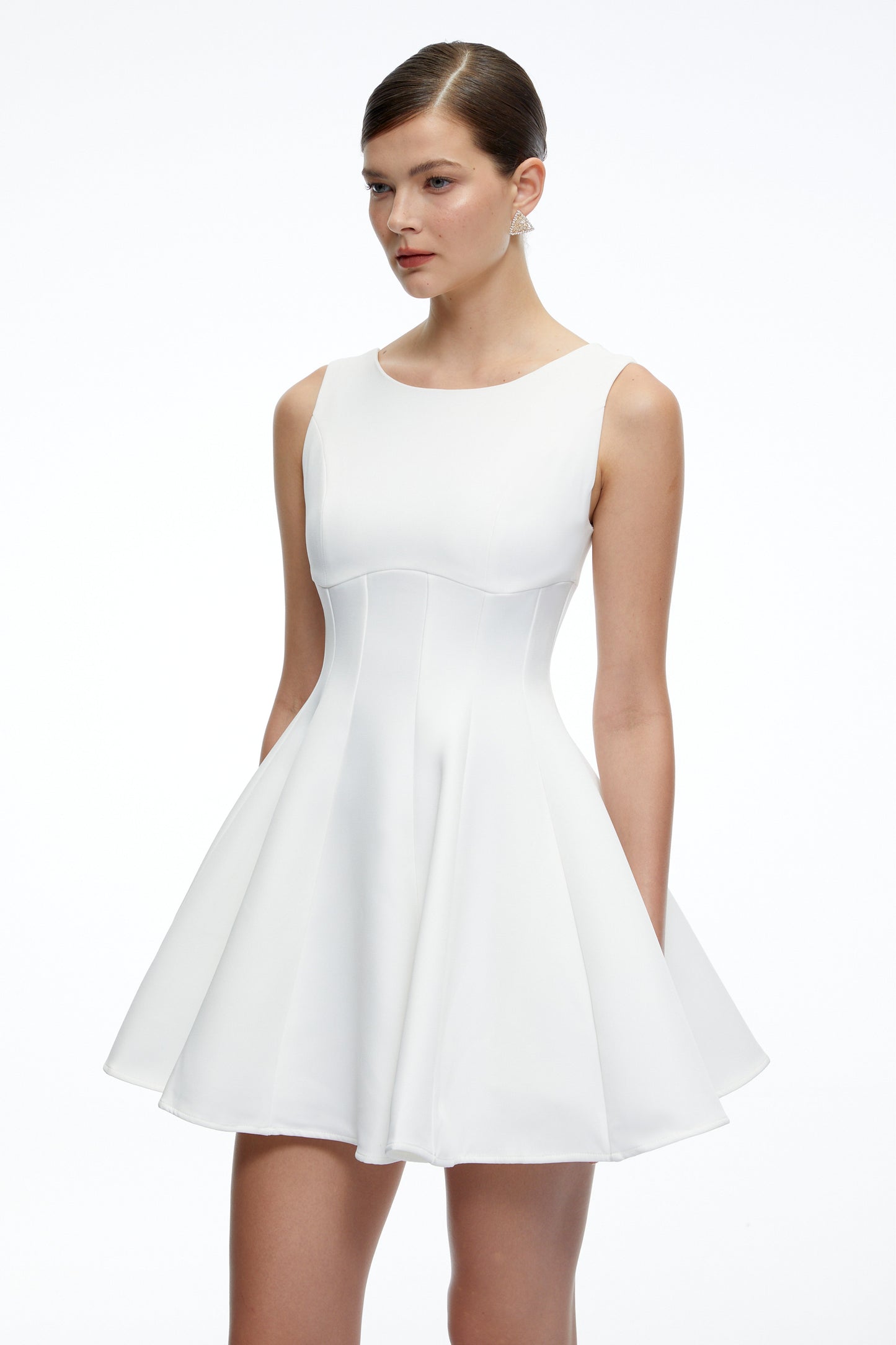 Avery White Sleeveless Flared Mini Dress