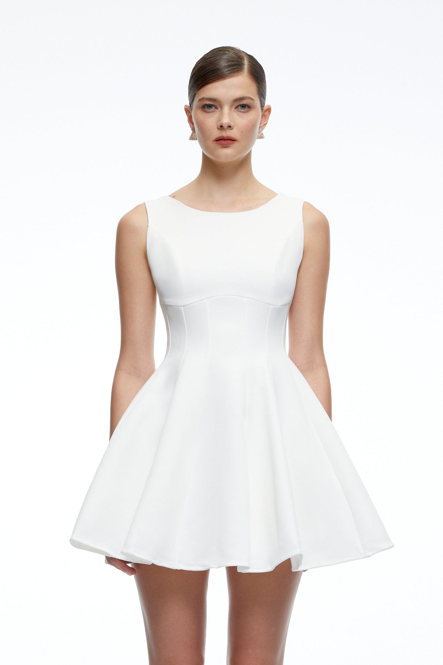Avery White Sleeveless Flared Mini Dress