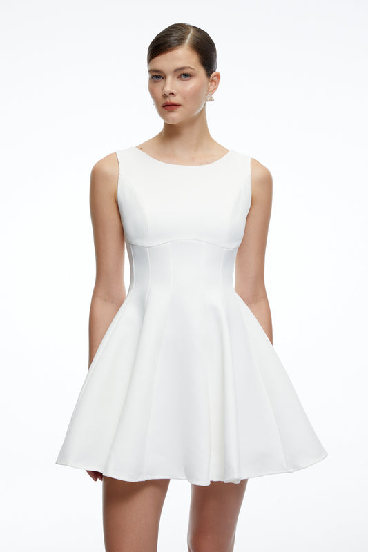 Avery White Sleeveless Flared Mini Dress