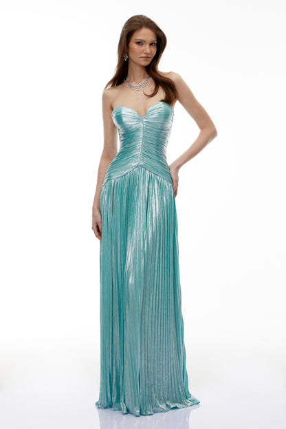 Azar Cobalt Blue Ruched Glossy Maxi Dress