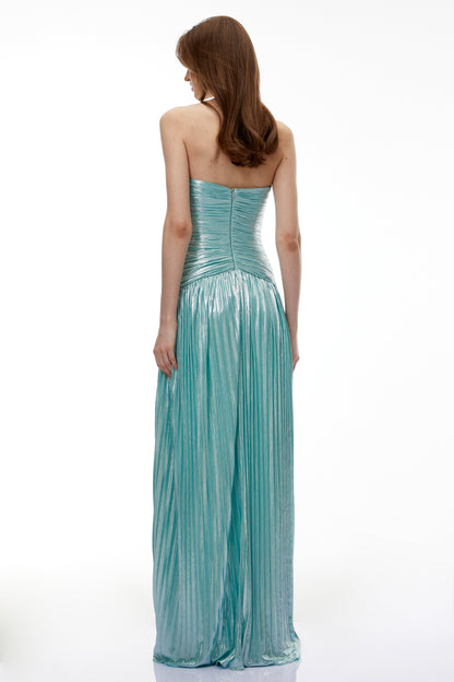 Azar Cobalt Blue Ruched Glossy Maxi Dress