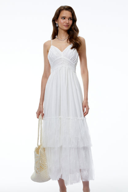 Badb White Backless Ruched Maxi Dress