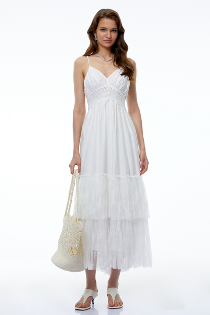 Badb White Backless Ruched Maxi Dress