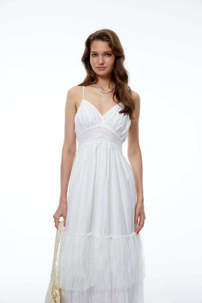 Badb White Backless Ruched Maxi Dress