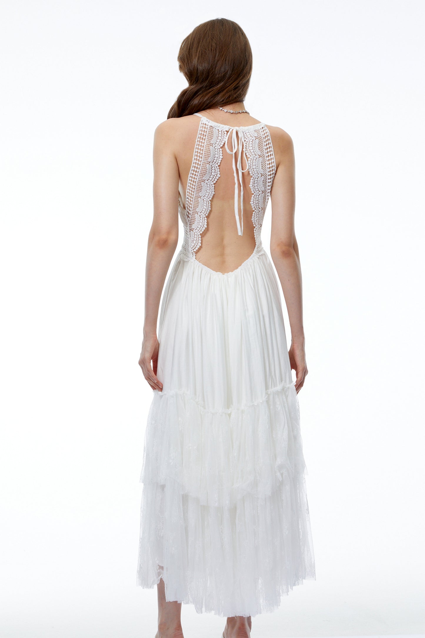 Badb White Backless Ruched Maxi Dress