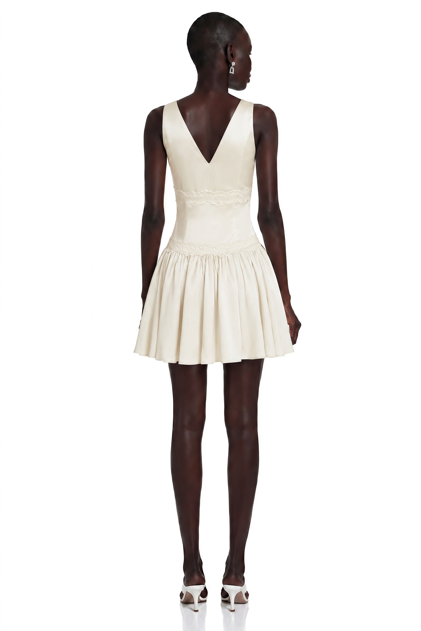 Belinda Ivory V-Neck Mini Dress with Lace Trim