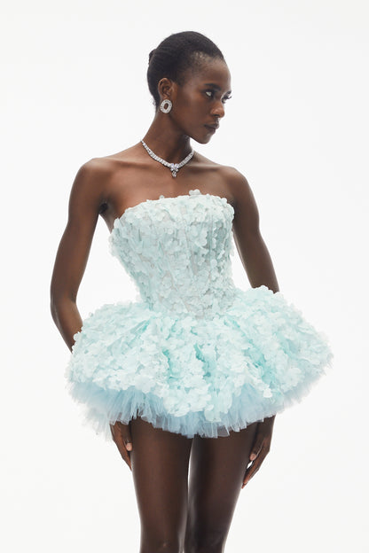 June Mint Green 3D Petal Puff Mini Dress