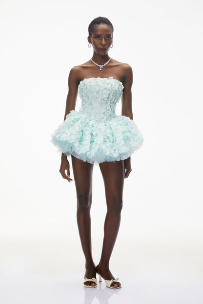 June Mint Green 3D Petal Puff Mini Dress