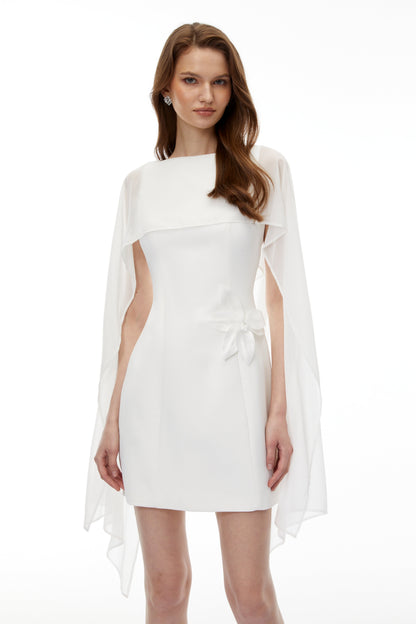 Bellatrix White Cape Mini Dress with 3D Florals