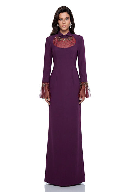 Berenice Purple Embellished Tulle Maxi Dress