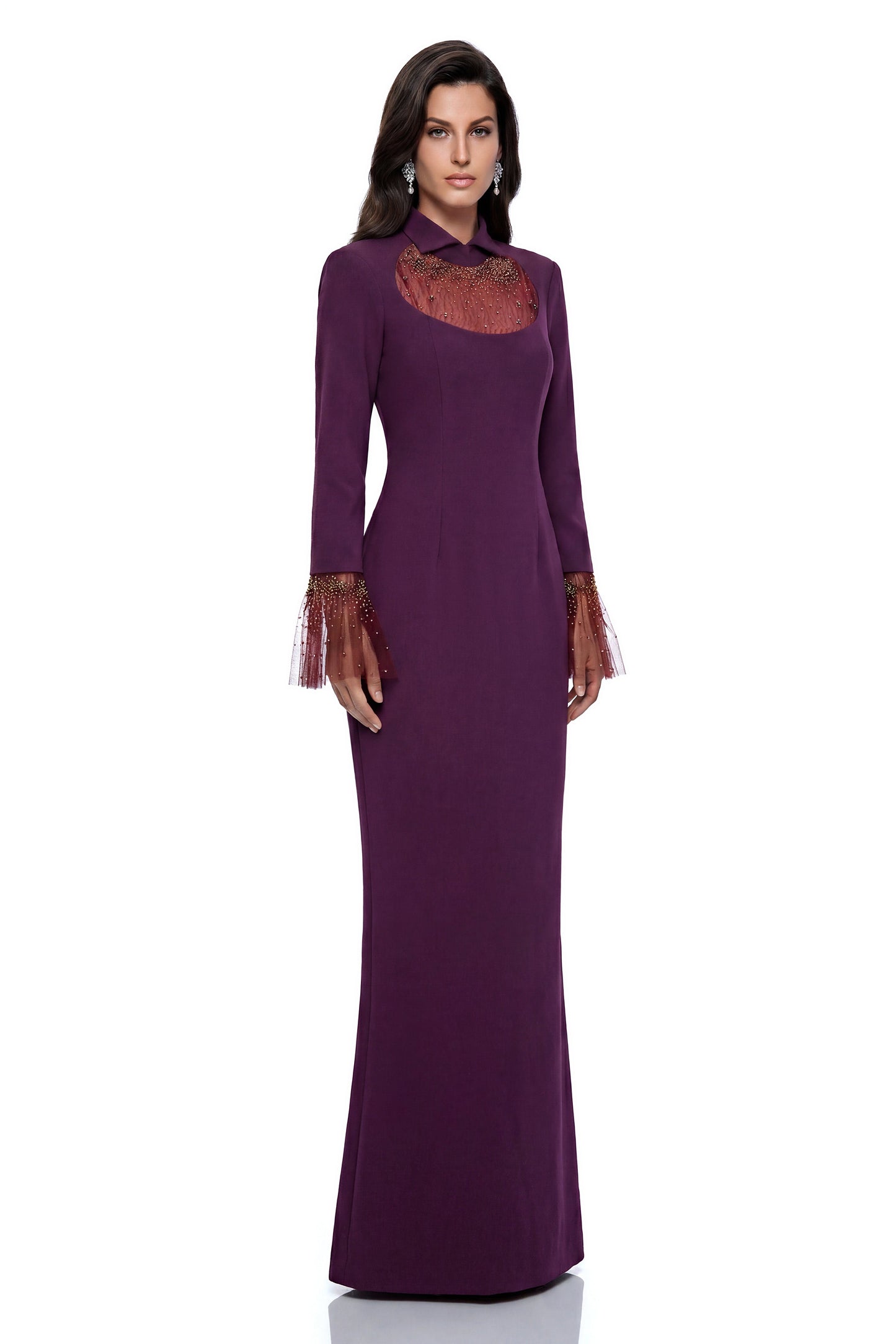Berenice Purple Embellished Tulle Maxi Dress