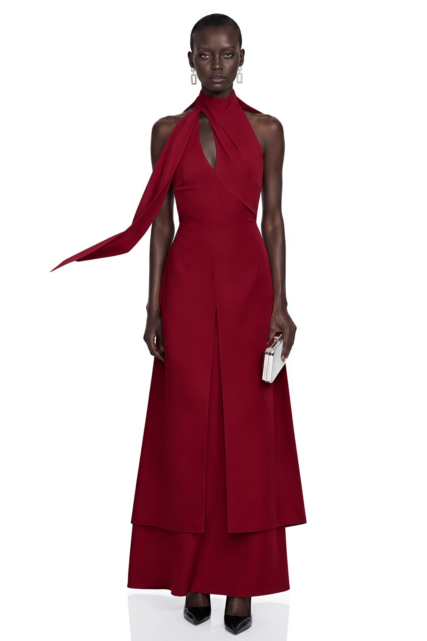 Berenice Red Halterneck Maxi Dress with Cut-Outs