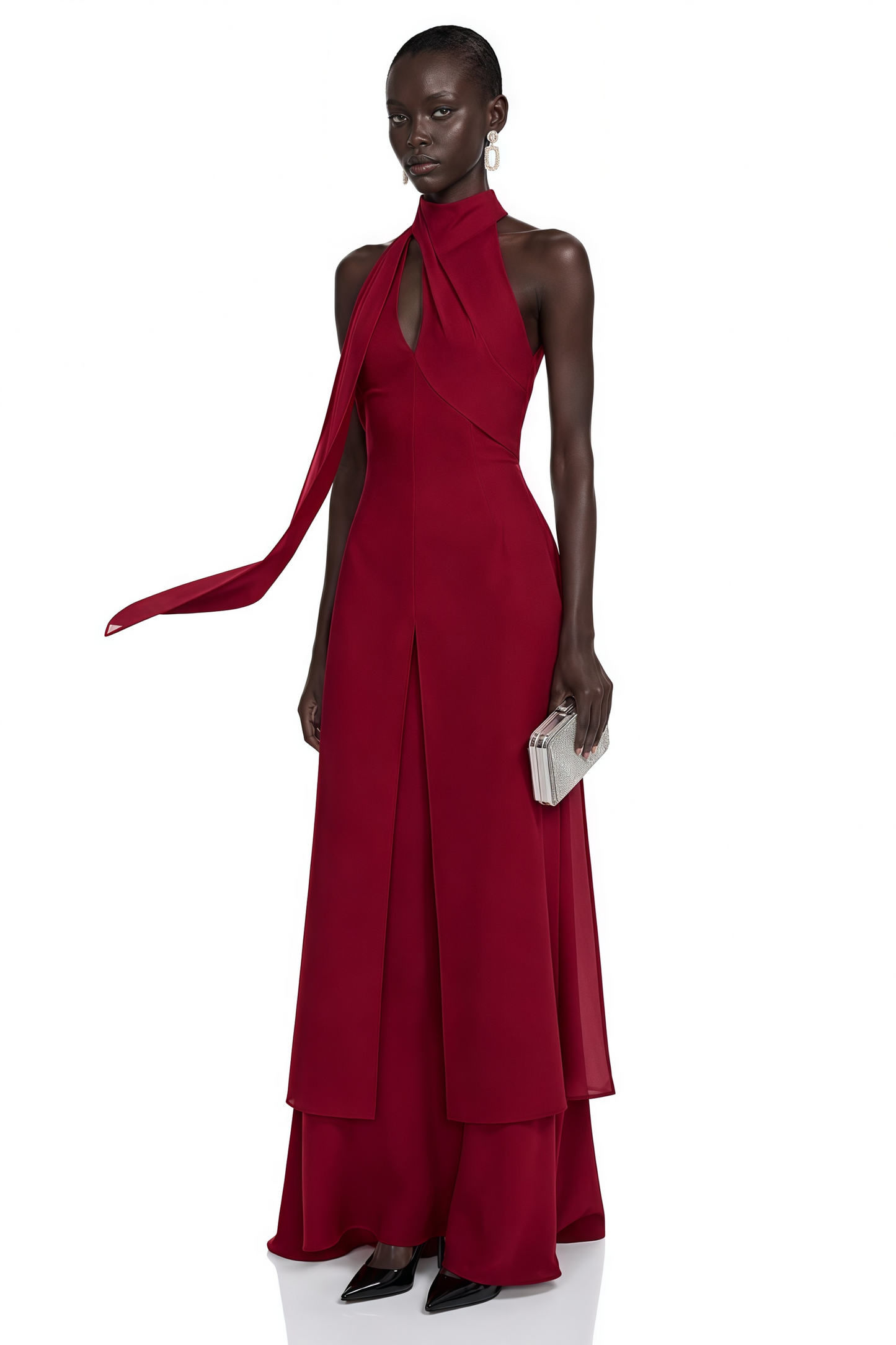 Berenice Red Halterneck Maxi Dress with Cut-Outs