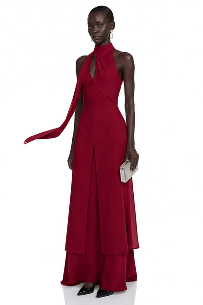 Berenice Red Halterneck Maxi Dress with Cut-Outs