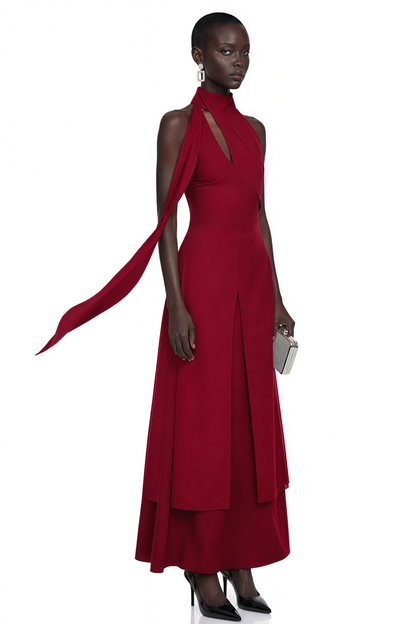 Berenice Red Halterneck Maxi Dress with Cut-Outs