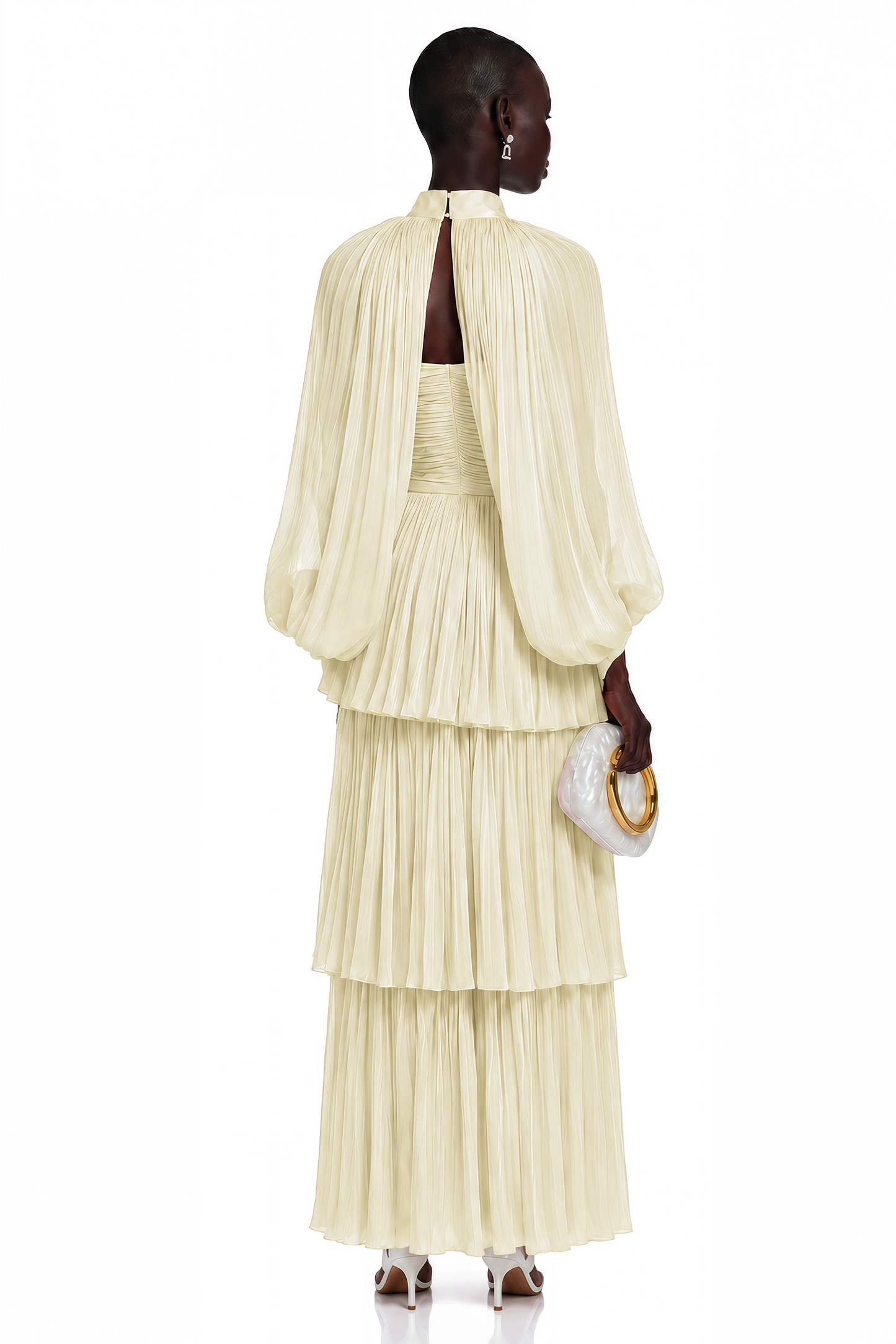 Bernice Yellow Glossy Cape & Tiered Dress Set