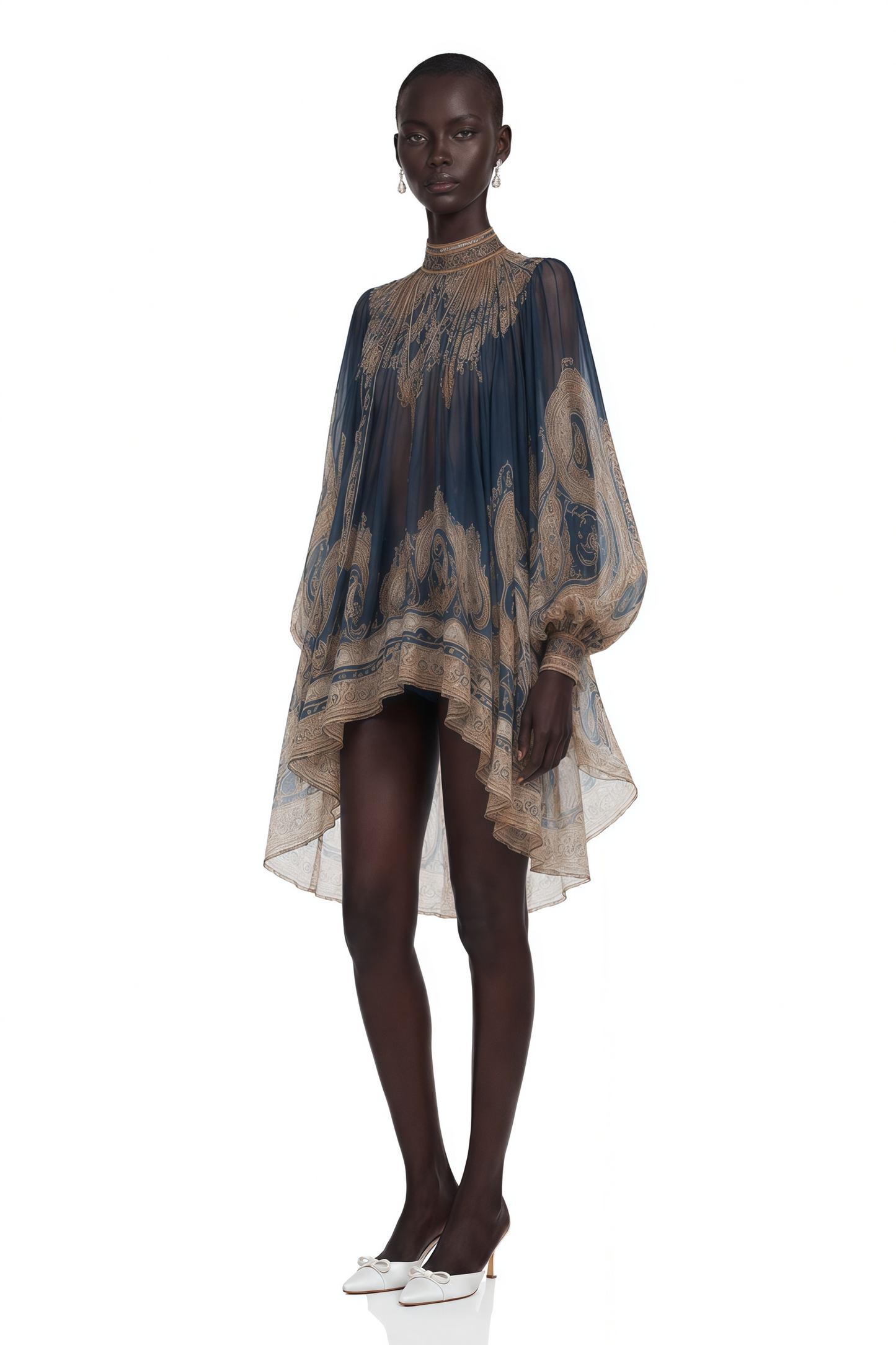 Bertille Blue Baroque Print High Neck Mini Dress