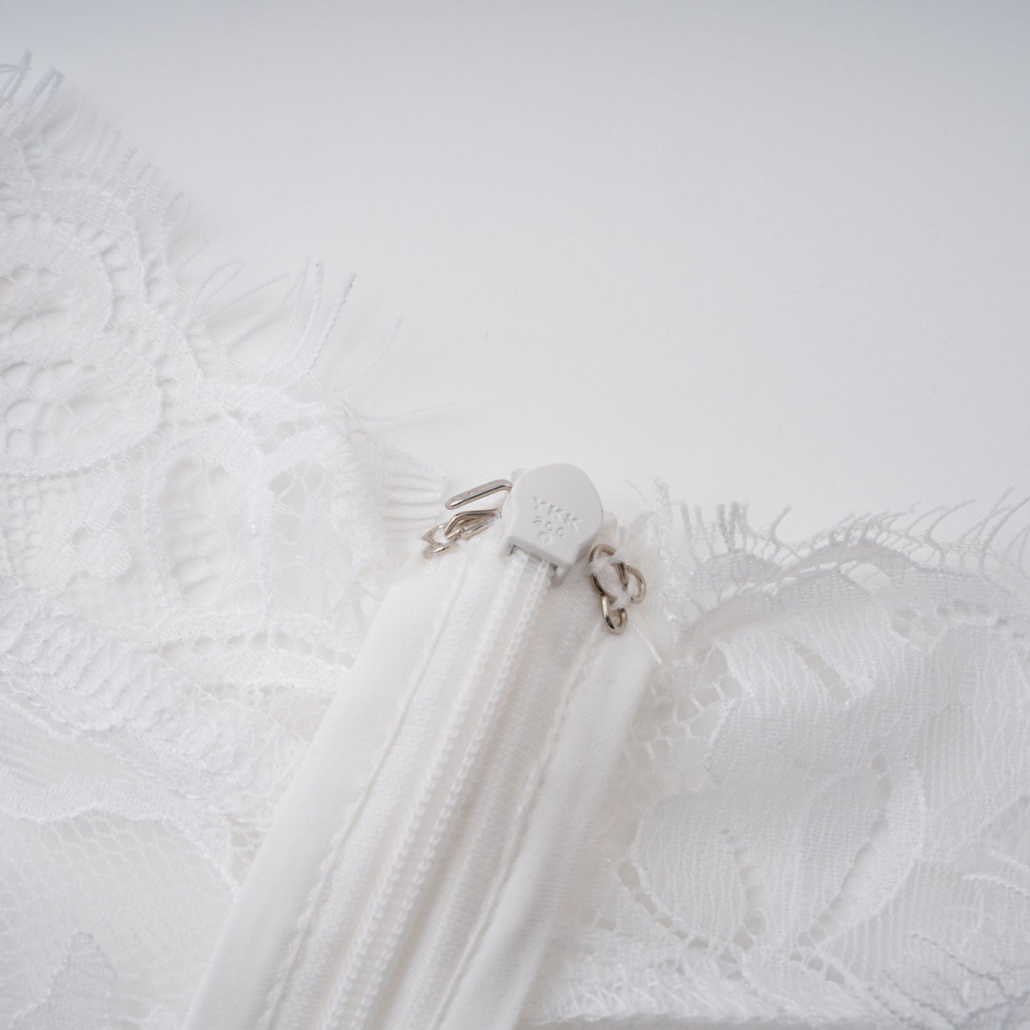 Bethany White Asymmetrical Lace Maxi Dress