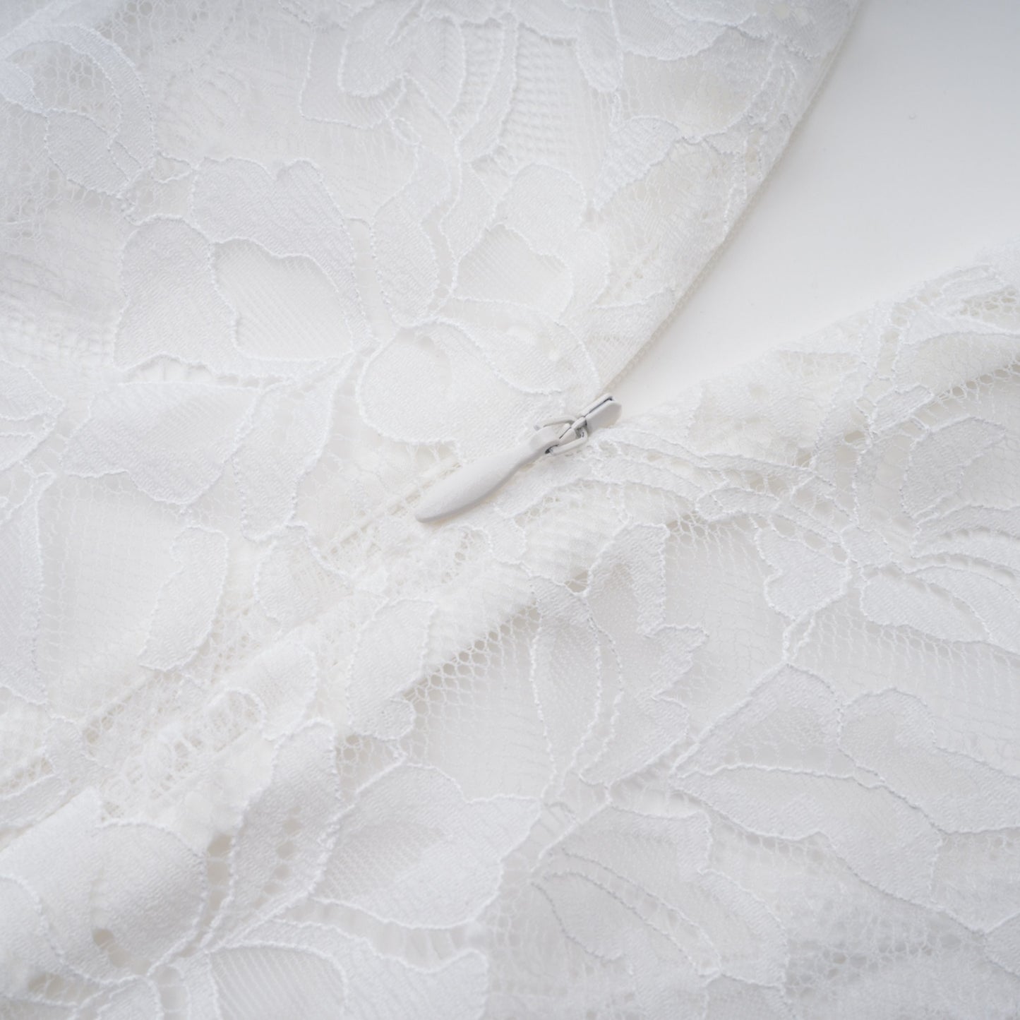 Bethany White Asymmetrical Lace Maxi Dress