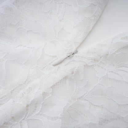 Bethany White Asymmetrical Lace Maxi Dress