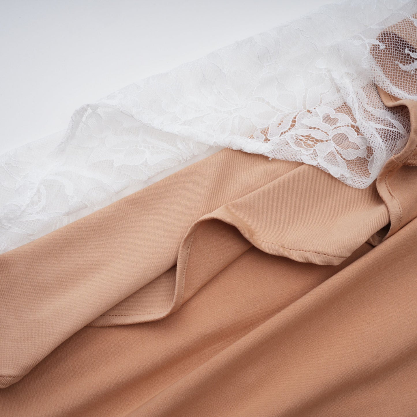 Bethany White Asymmetrical Lace Maxi Dress
