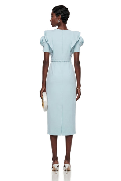 Bianca Mint Blue Midi Dress with Flutter Sleeves