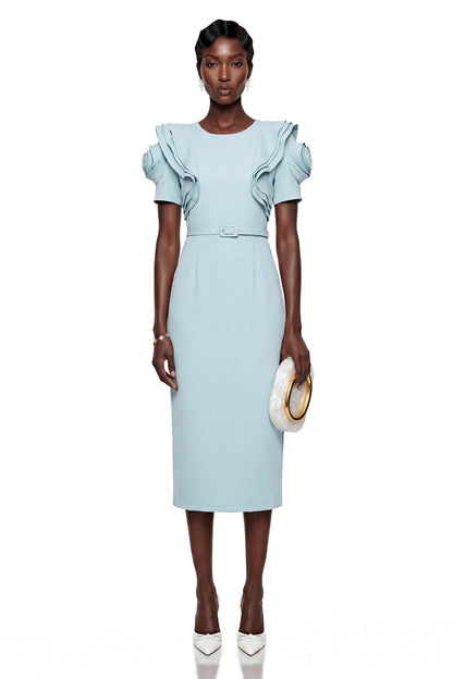 Bianca Mint Blue Midi Dress with Flutter Sleeves