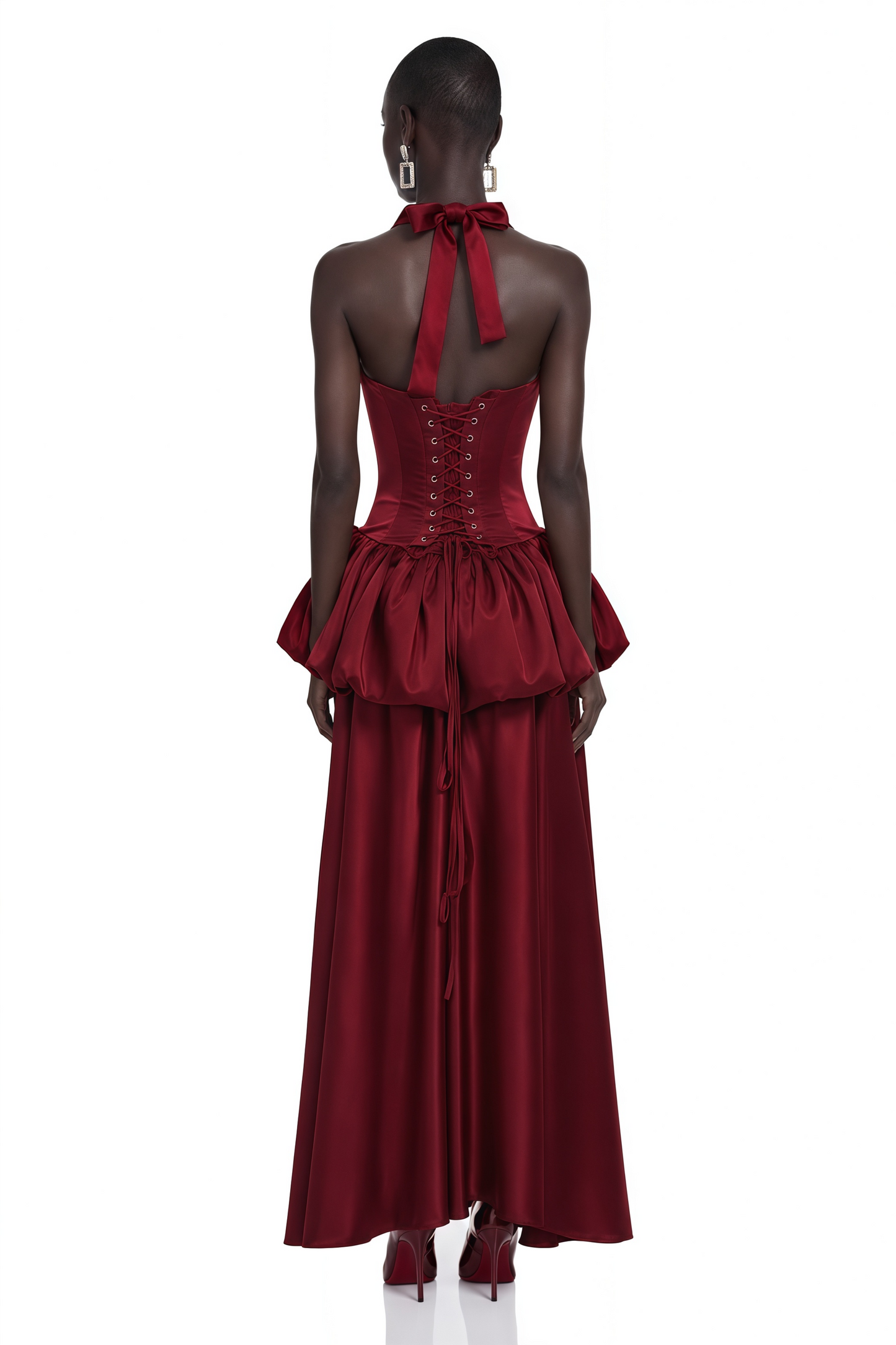 Bilun Burgundy Halterneck Bubble Maxi Dress