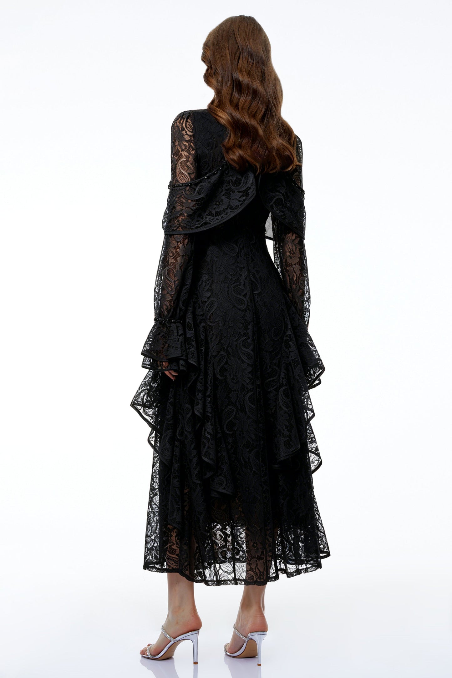 Blanche Black Floral Lace Embellished Maxi Dress