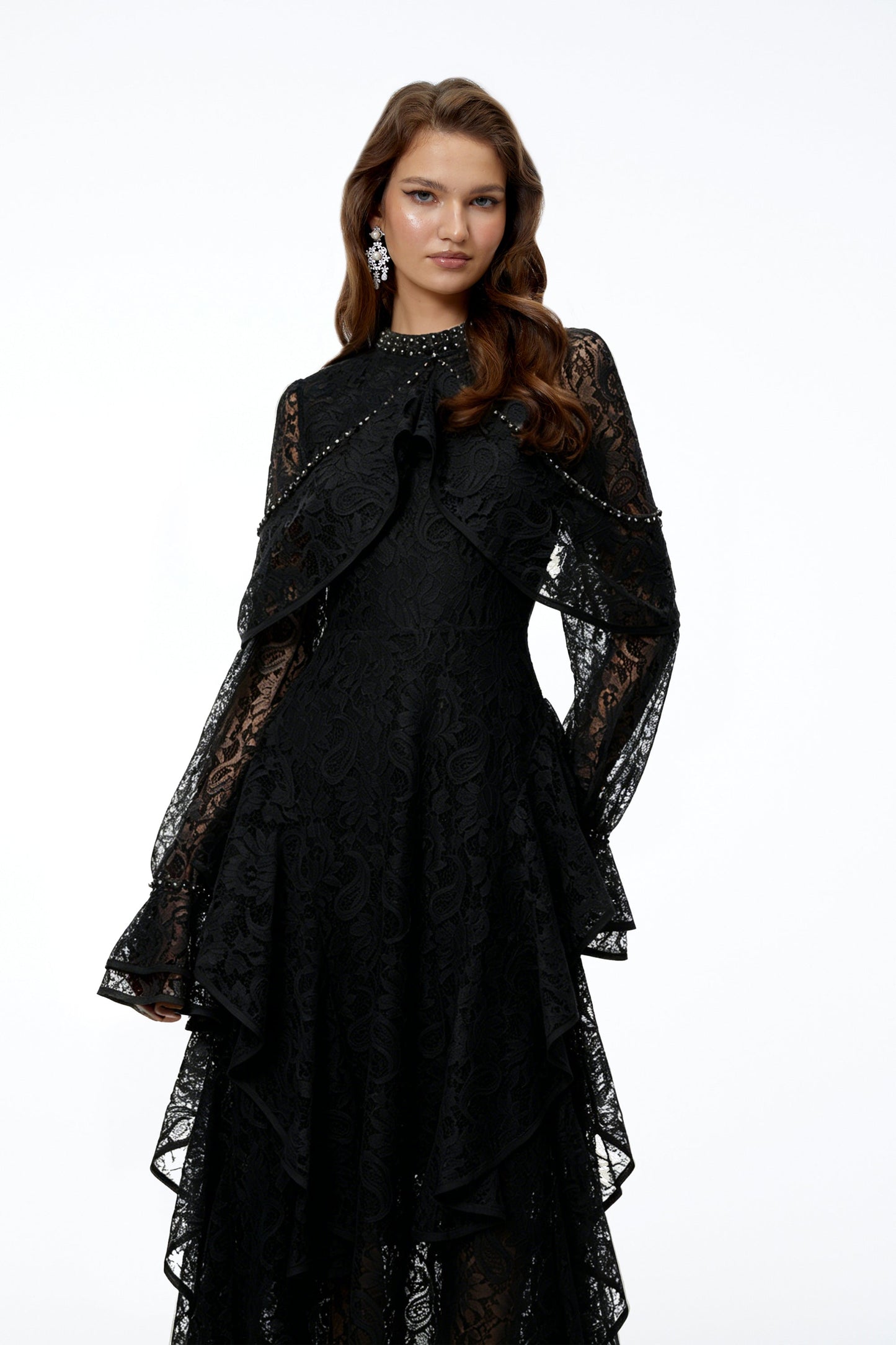 Blanche Black Floral Lace Embellished Maxi Dress