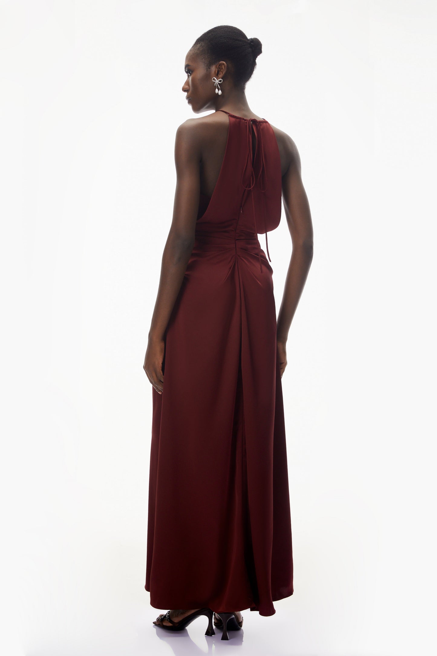 Bozhena Red Halterneck Ruched Maxi Dress