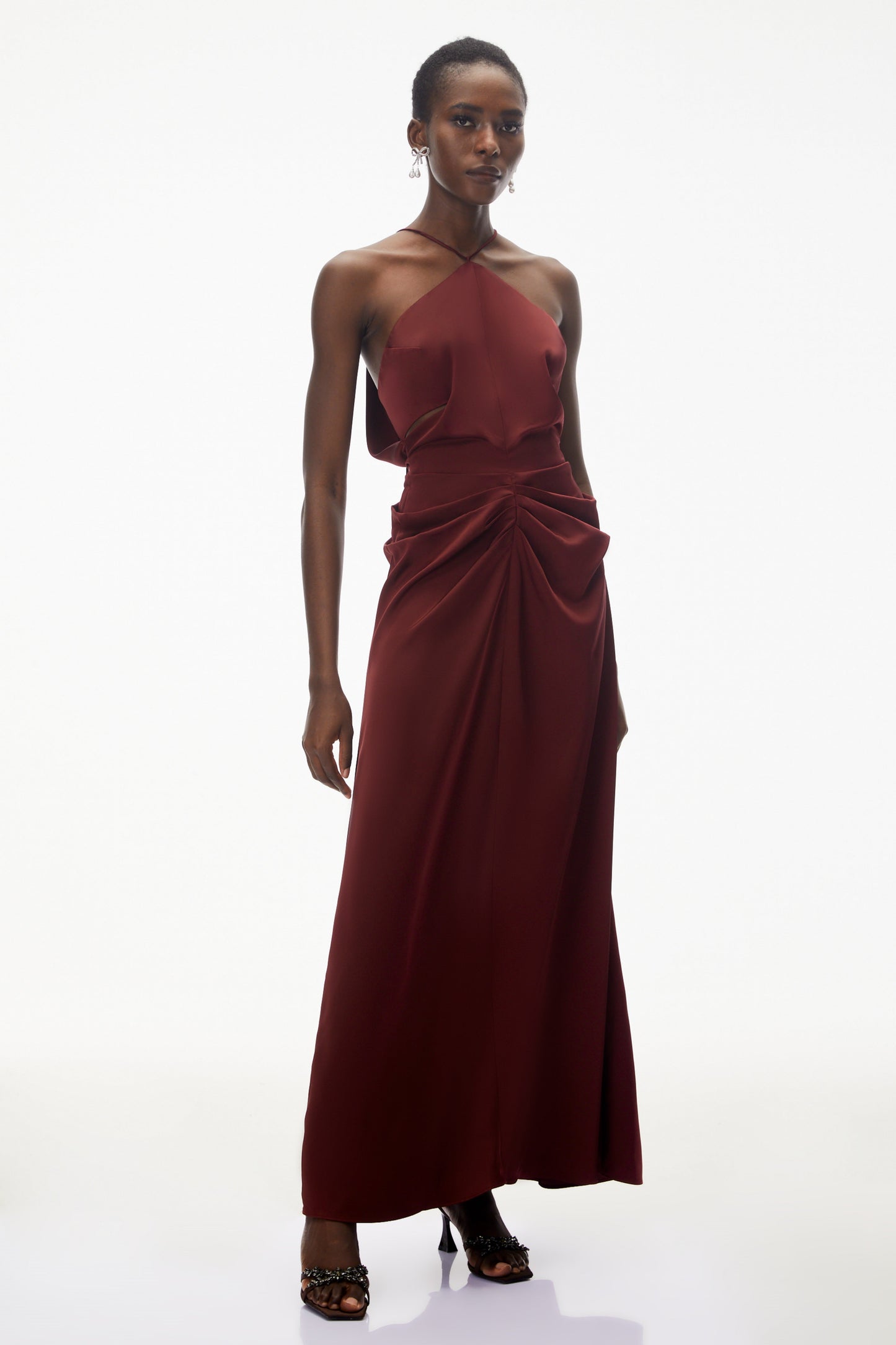 Bozhena Red Halterneck Ruched Maxi Dress
