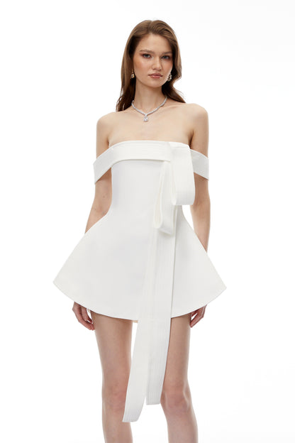 Bracha White Off Shoulder Mini Dress with Bow