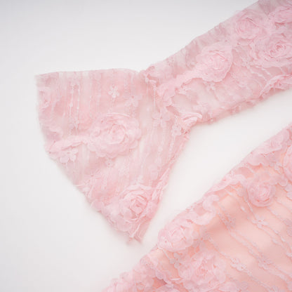 Branwen Pink 3D-Floral Embroidered Lace Maxi Dress