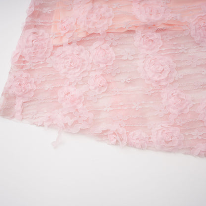 Branwen Pink 3D-Floral Embroidered Lace Maxi Dress